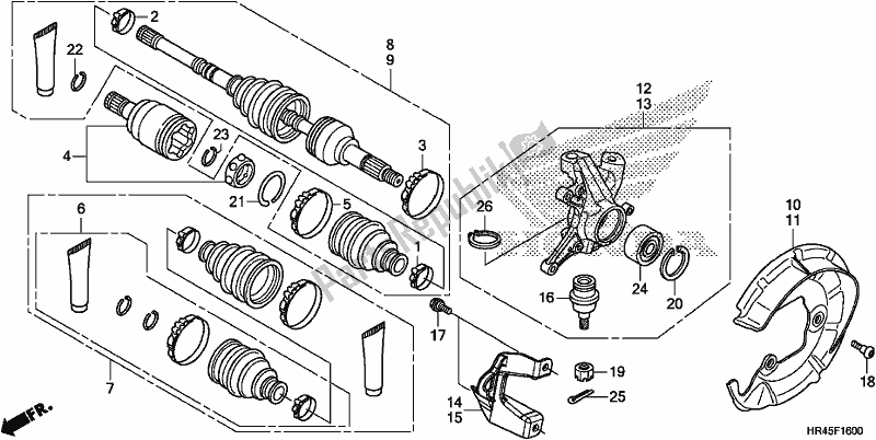 All parts for the Front Knuckle/front Drive Shaft of the Honda TRX 520 FM1 2019