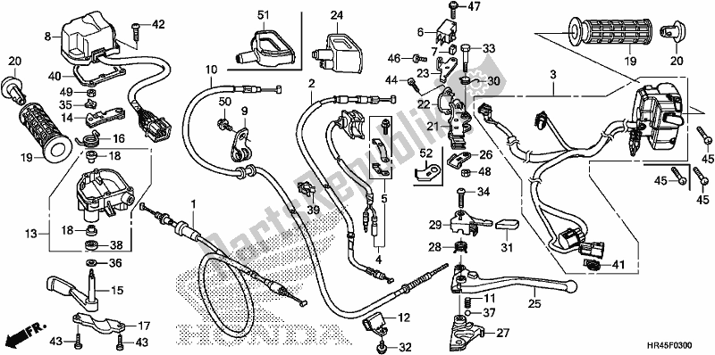 Tutte le parti per il Handle Lever/switch/cable del Honda TRX 520 FM1 2019