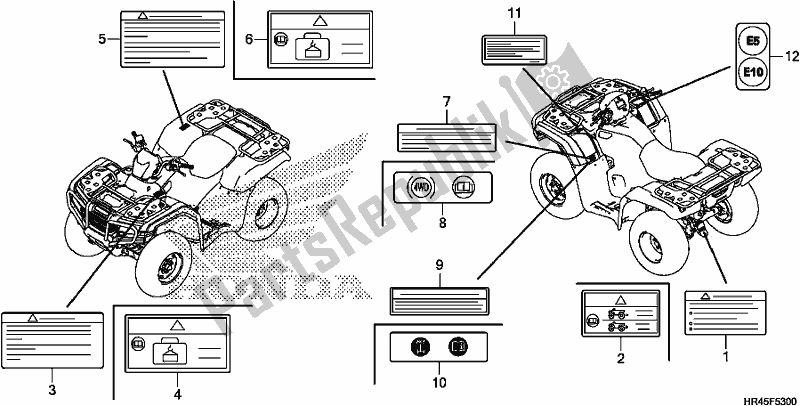 Toutes les pièces pour le étiquette D'avertissement du Honda TRX 520 FM2 2020
