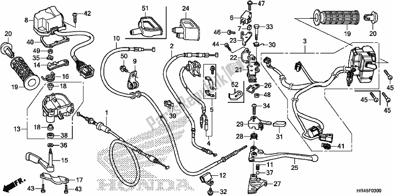 Alle onderdelen voor de Handle Lever/switch/cable van de Honda TRX 520 FM2 2020