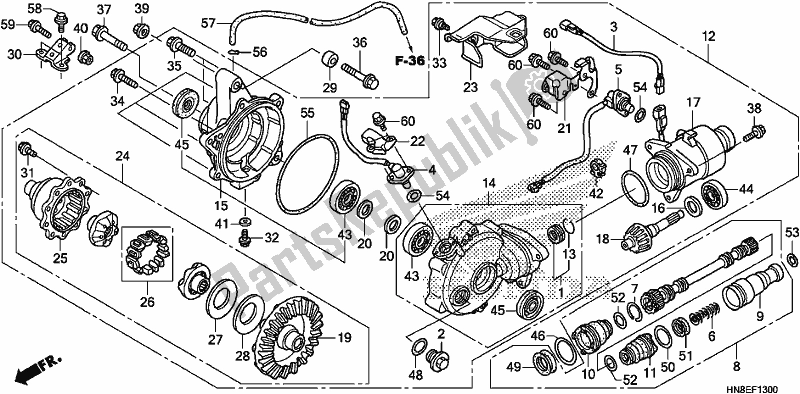 Todas as partes de Engrenagem Final Dianteira do Honda TRX 680 FA 2017