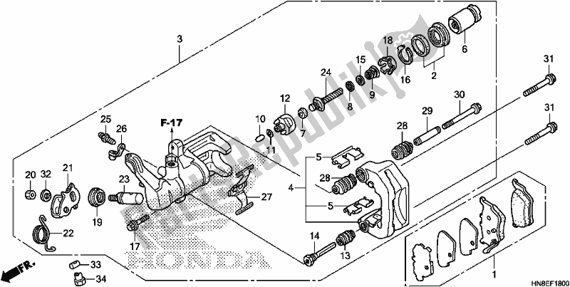 All parts for the Rear Brake Caliper of the Honda TRX 680 FA 2017