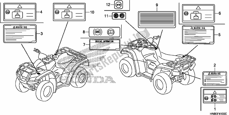 Todas las partes para Etiqueta De Precaución de Honda TRX 680 FA 2019