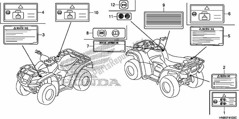 All parts for the Caution Label of the Honda TRX 680 FA 2020