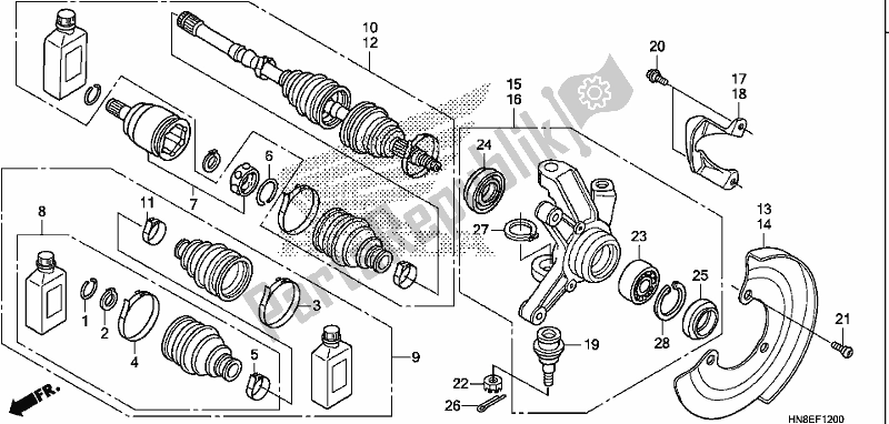 All parts for the Front Knuckle of the Honda TRX 680 FA 2020