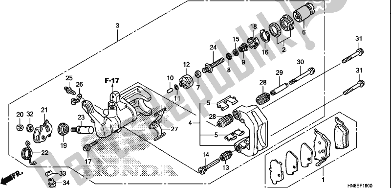 Todas as partes de Pinça De Freio Traseiro do Honda TRX 680 FA 2020