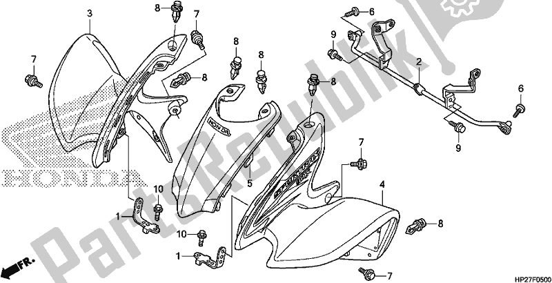 All parts for the Front Fender of the Honda TRX 90X Sportrax 2018