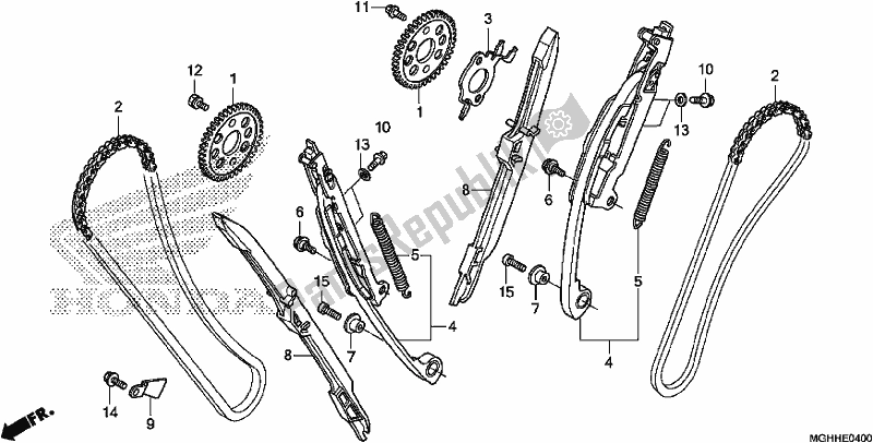 All parts for the Cam Chain/tensioner of the Honda VFR 1200 XA 2017