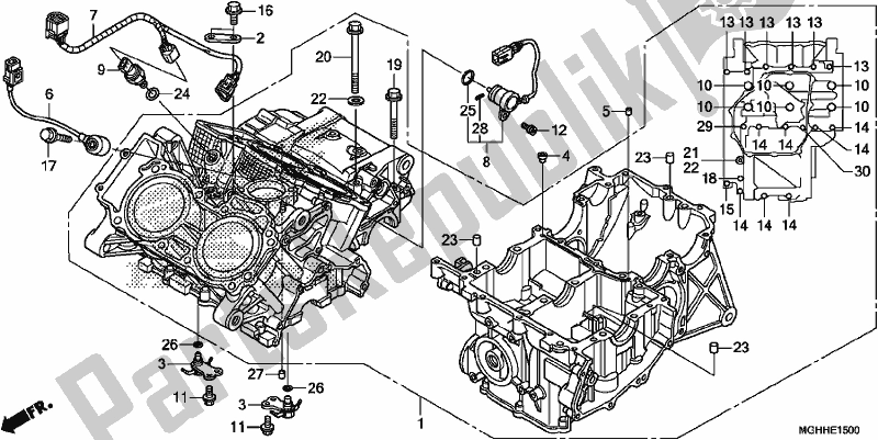 All parts for the Crankcase of the Honda VFR 1200 XA 2017