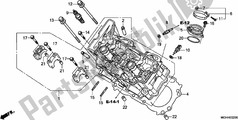 All parts for the Cylinder Head (front) of the Honda VFR 1200 XA 2017