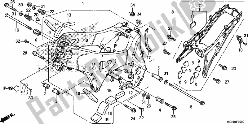 All parts for the Frame Body of the Honda VFR 1200 XA 2017