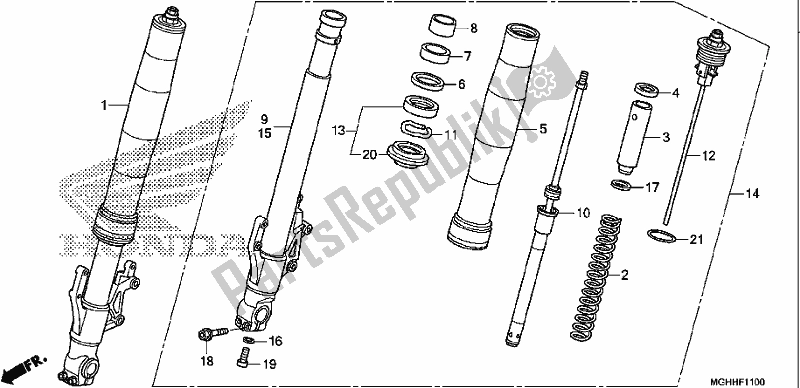 All parts for the Front Fork of the Honda VFR 1200 XA 2017