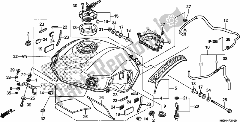 All parts for the Fuel Tank of the Honda VFR 1200 XA 2017