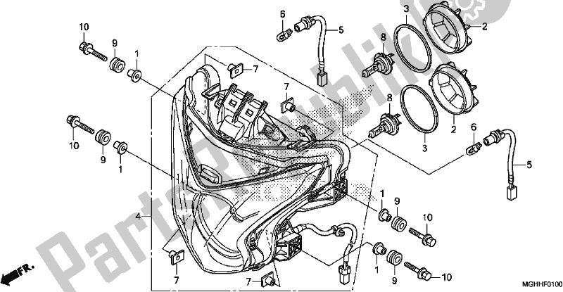 All parts for the Headlight of the Honda VFR 1200 XA 2017