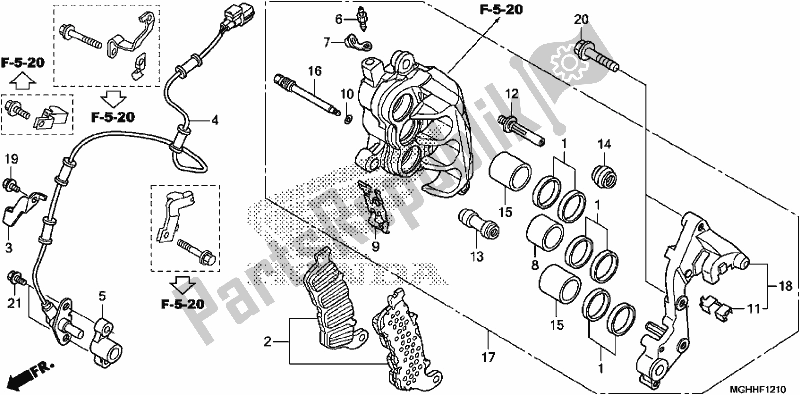 All parts for the R. Front Brake Caliper of the Honda VFR 1200 XA 2017