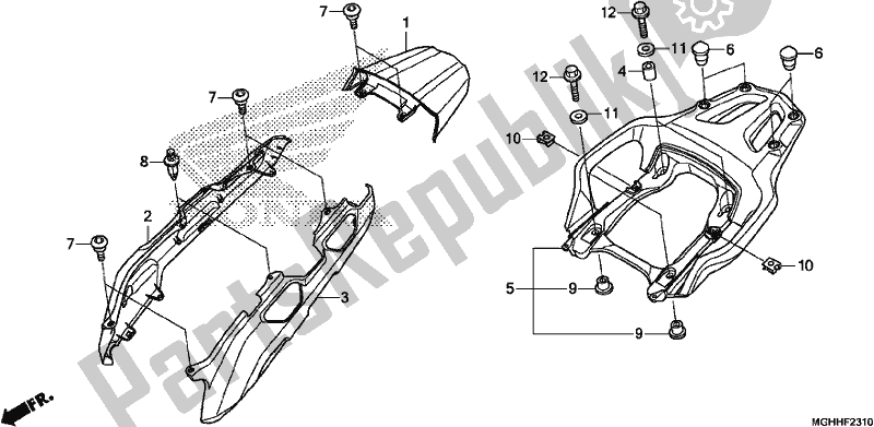 Tutte le parti per il Rear Cowl/carrier del Honda VFR 1200 XA 2017