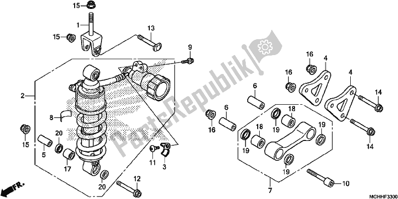 All parts for the Rear Cushion of the Honda VFR 1200 XA 2017