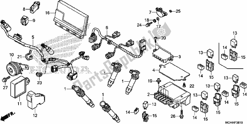 All parts for the Sub Harness of the Honda VFR 1200 XA 2017