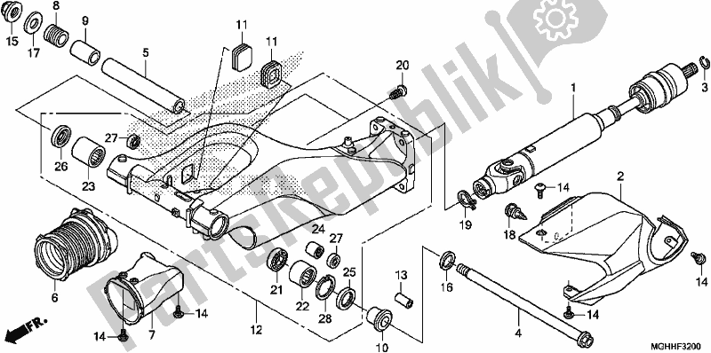 All parts for the Swingarm of the Honda VFR 1200 XA 2017