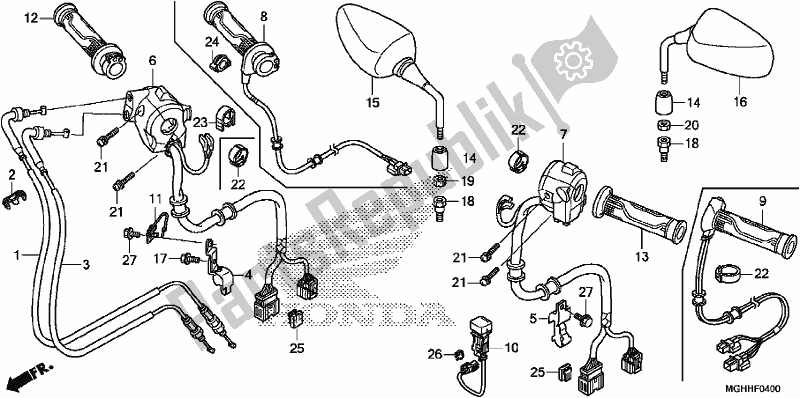 All parts for the Switch/cable/mirror of the Honda VFR 1200 XA 2017