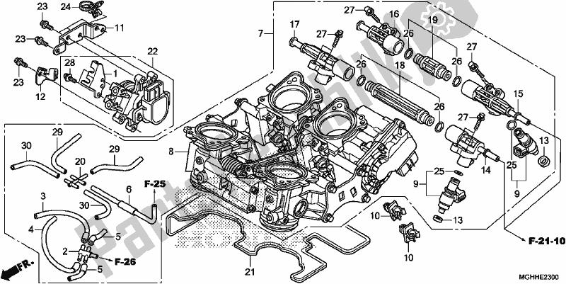 All parts for the Throttle Body of the Honda VFR 1200 XA 2017