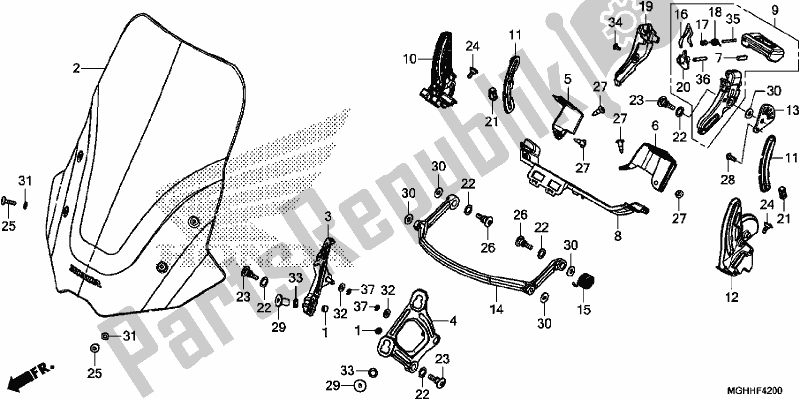 All parts for the Windscreen of the Honda VFR 1200 XA 2017