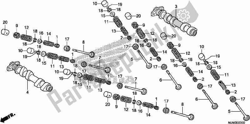 All parts for the Camshaft/valve (front) of the Honda VFR 800F 2017