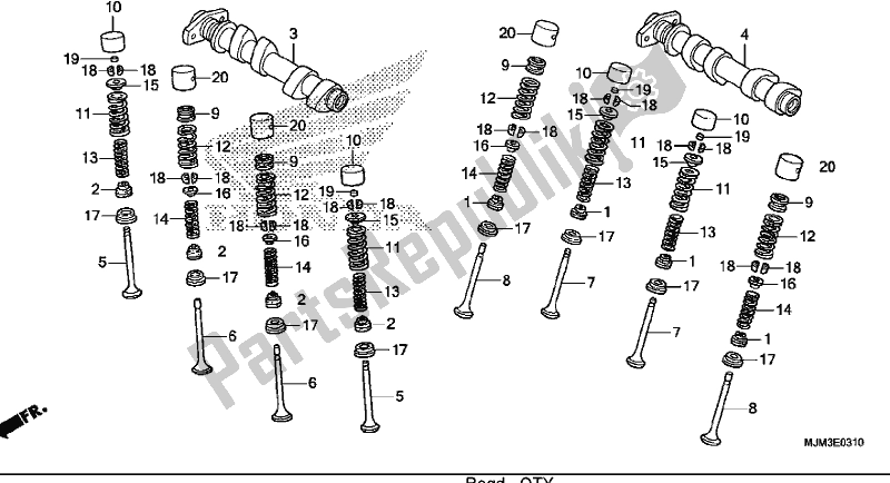 All parts for the Camshaft/valve (rear) of the Honda VFR 800F 2017