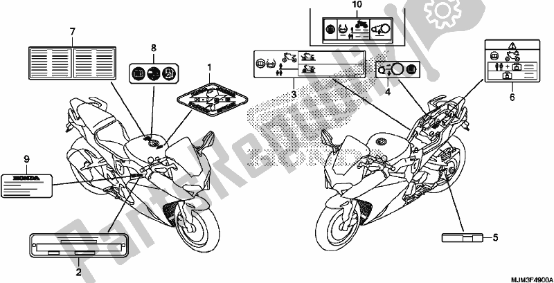 All parts for the Caution Label of the Honda VFR 800F 2017