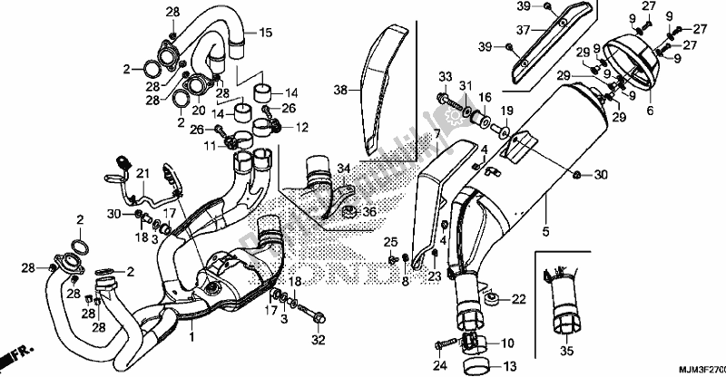 All parts for the Exhaust Muffler of the Honda VFR 800F 2017