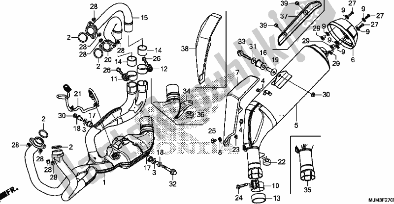 All parts for the Exhaust Muffler of the Honda VFR 800F 2017