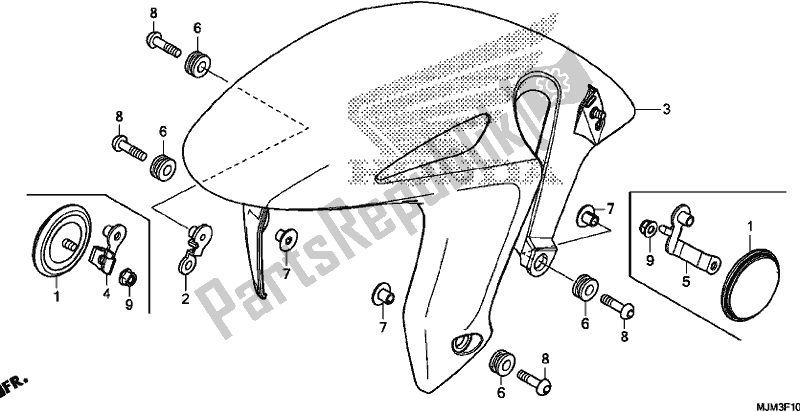 All parts for the Front Fender of the Honda VFR 800F 2017