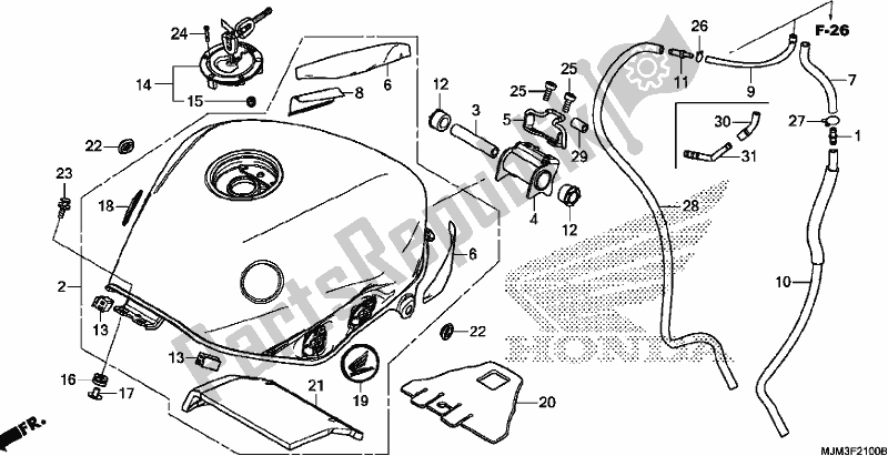 All parts for the Fuel Tank of the Honda VFR 800F 2017