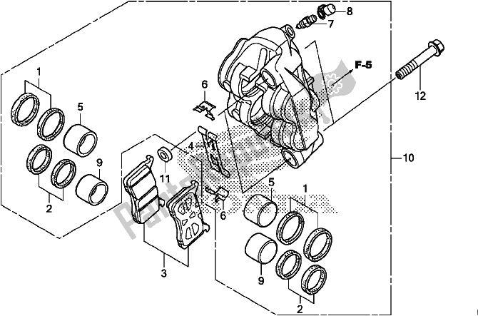 All parts for the Left Front Brake Caliper of the Honda VFR 800F 2017