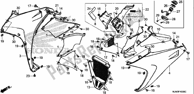 Tutte le parti per il Cappuccio Medio del Honda VFR 800F 2017