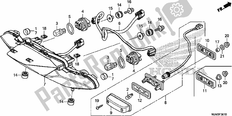 All parts for the Rear Combination Light of the Honda VFR 800F 2017