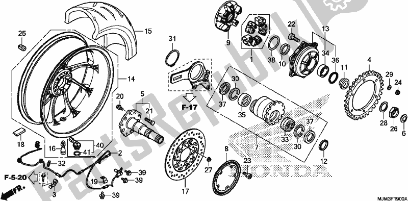 All parts for the Rear Wheel of the Honda VFR 800F 2017