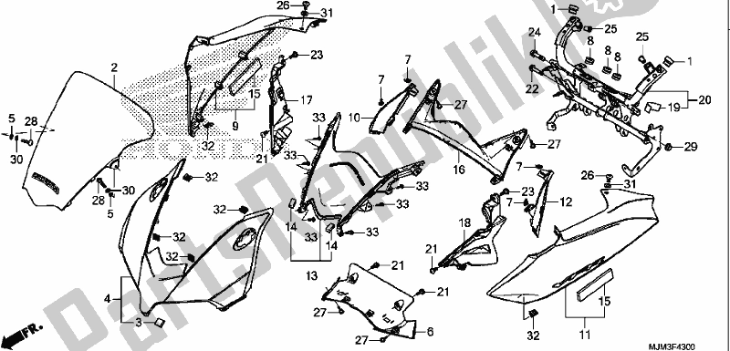 All parts for the Upper Cowl of the Honda VFR 800F 2017