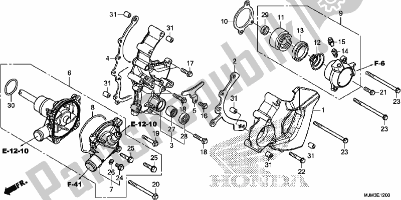 All parts for the Water Pump/clutch Slave Cylinder of the Honda VFR 800F 2017