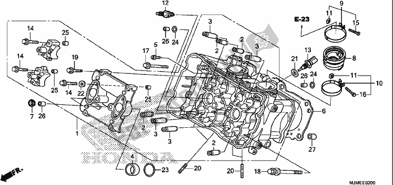 All parts for the Cylinder Head (front) of the Honda VFR 800X Crossrunner 2017