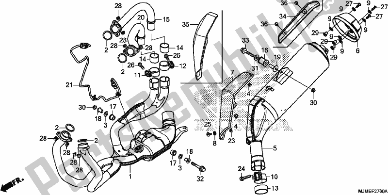 All parts for the Exhaust Muffler of the Honda VFR 800X Crossrunner 2017