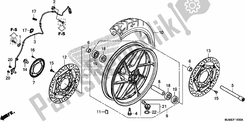 All parts for the Front Wheel of the Honda VFR 800X Crossrunner 2017