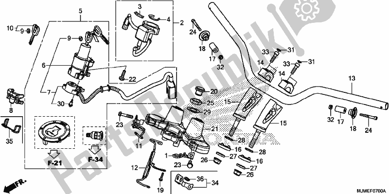 All parts for the Handle Pipe/top Bridge of the Honda VFR 800X Crossrunner 2017