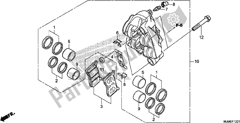 All parts for the Left Front Brake Caliper of the Honda VFR 800X Crossrunner 2017