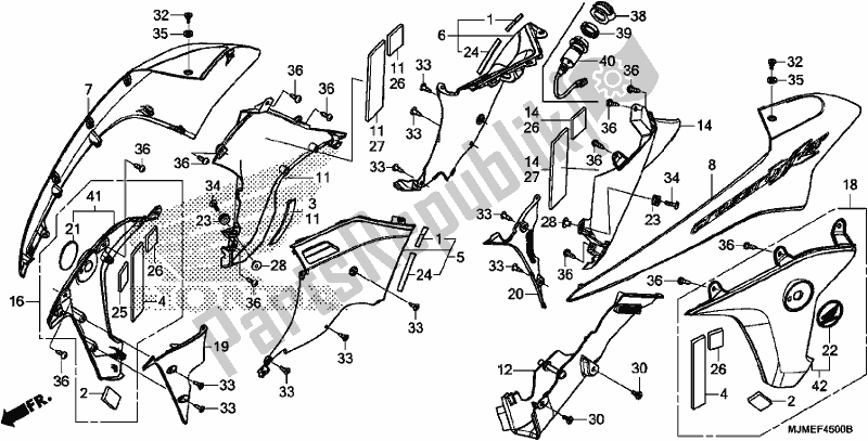 All parts for the Middle Cowl of the Honda VFR 800X Crossrunner 2017