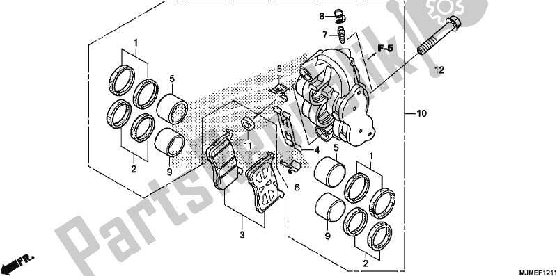 All parts for the Right Front Brake Caliper of the Honda VFR 800X Crossrunner 2017