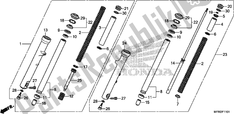 All parts for the Front Fork of the Honda VT 1300 CXA 2017