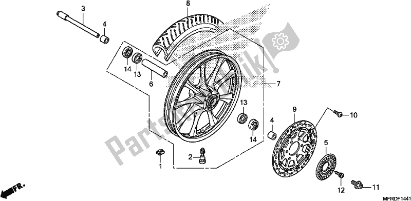 All parts for the Front Wheel of the Honda VT 1300 CXA 2017