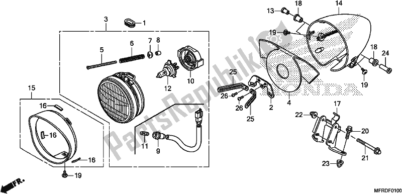 Tutte le parti per il Faro del Honda VT 1300 CXA 2017