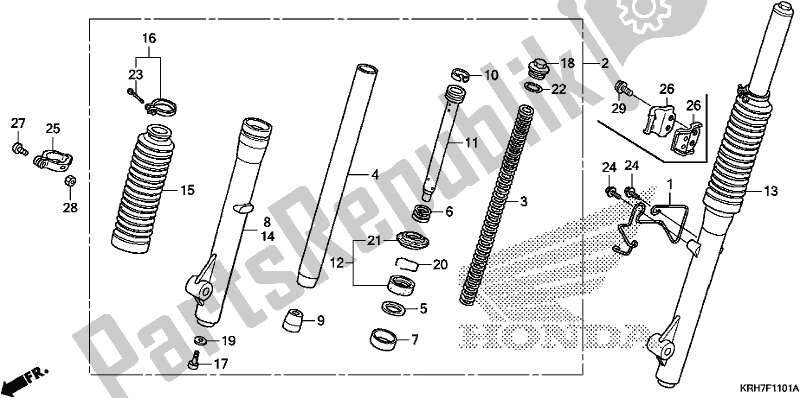 All parts for the Front Fork (2) of the Honda XR 150 LEK 2018